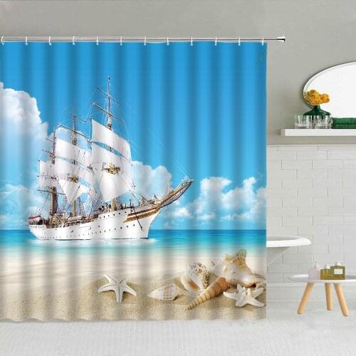 Ocean White Personality Sailing Shower Curtain Set Waterproof Polyester Fabric Bath Curtains High Quality With Hooks 3D Printing