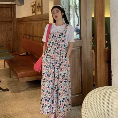 Dresses Women Retro Floral Strap Dress Female Summer 2021 New Skirt Temperament Korean Version Was Thin Mid-length Skirt