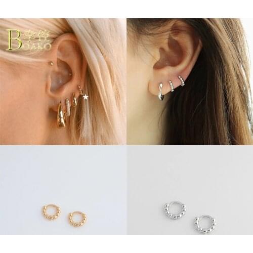 BOAKO 925 Sterling Silver Hoop Earrings For Women Granules Earring Luxury Stud Earings S925 Jewelry Piercing Cartilage Aretes