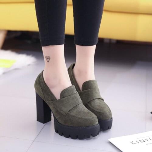 Women Pumps 10cm Suede high heels thick 2020 round head waterproof platform black single shoes female thick bottom was thin