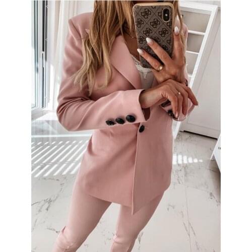Women Fashion Blazer Jacket 2020 Autumn Spring Casual Pockets Long Sleeve Work Suit Coat Office Lady Solid Slim Blazers