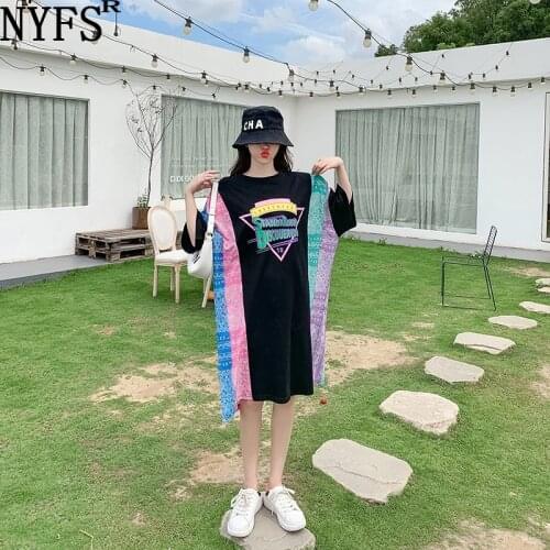 NYFS Summer dress 2021 Korean New Loose Printing Woman Dress Vestidos Robe Elbise Fashion Patchwork Long Dress