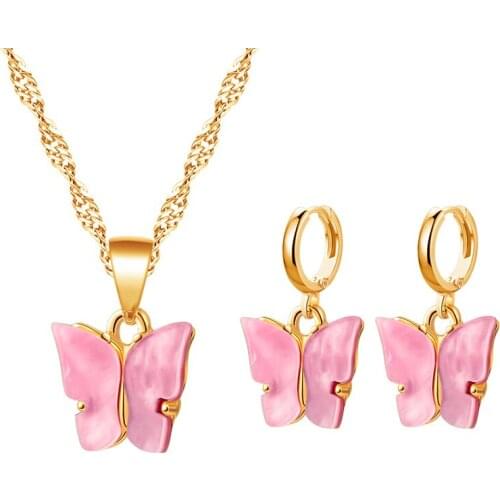 ZWC Trend Butterfly Womens Earrings Necklaces For women Set Acrylic Butterfly Earrings 2020 Fashion Animal Colorful Jewelry