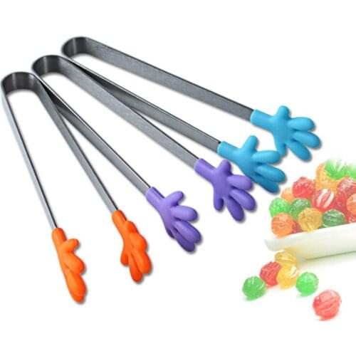 1Pc Portable Creative Small Palm Food Grade Silicone Clip Non-slip Stainless Steel Mini Food dishes BBQ Clip Kitchen Tool tongs