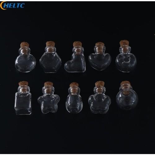 2.4cm Mini Wishing Bottles With Cork Vial Arts Jars 10 Shapes Mini Glass Bottles Key Chain Pendants For Bracelets Gifts