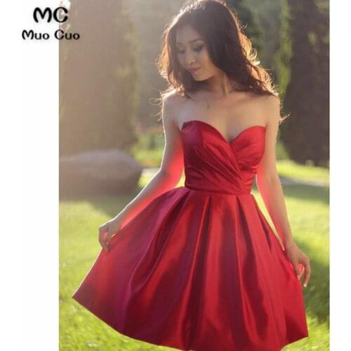 2018 A-Line Homecoming dress Short with Pleat Sweetheart Lace Up Back Satin cocktail Party Dress short homecoming dress