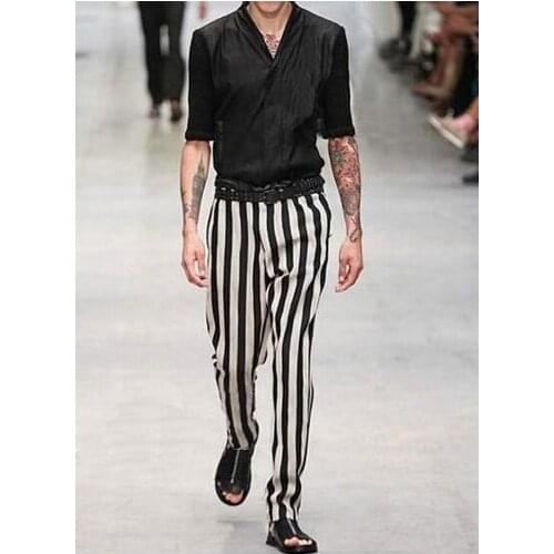 28-38 ! 2020 summer fashion casual pants mens Haren foot pants black and white stripe loose trend pants