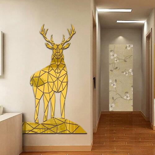 3D Deer Mirror Sticker for Home Decor Living Room Decals DIY Acrylic Waterproof Self Adhesive Decoration Mirror Wall Stickers