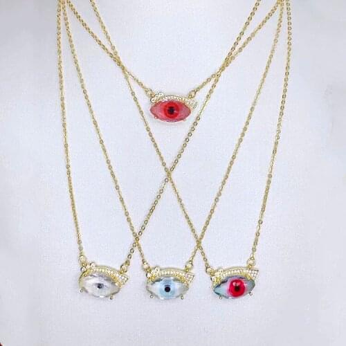 5Pcs Popular Gold plated brass cz shiny glass crystal eyes charms Pendant Necklaces jewelry gift for lady