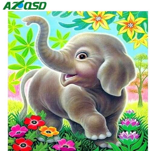 AZQSD 5D Diamond Embroidery Elephant Mosaic Rhinestones Diamond Painting Cartoon Animal Cross Stitch Home Decor Gift