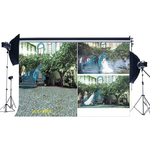 Photography Backdrops European Building Green Vine Spiral Staircase Vintage Brick Floor Seamless Newborn Background