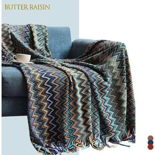 Bohemian Hand Knitted Blanket with Tassel Summer Blankets For Beds Sofa Travel Breathable Soft Bedspread Comfortable Blanket