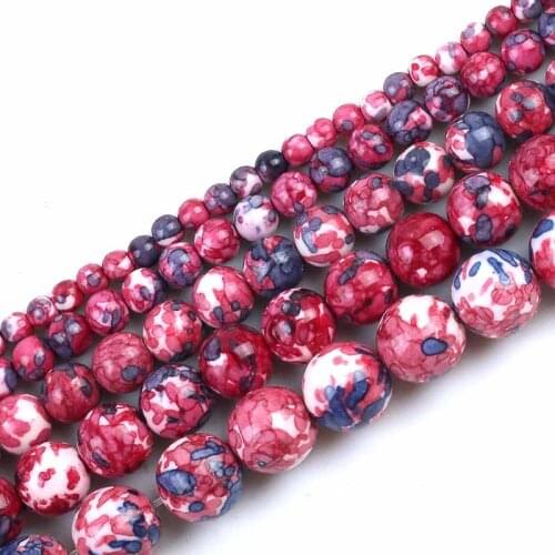Red Black Spotted Rain Flower Stone Beads Natural Round Loose Spacer Bead For DIY Jewelry Making 4 6 8 10 12mm Bracelet