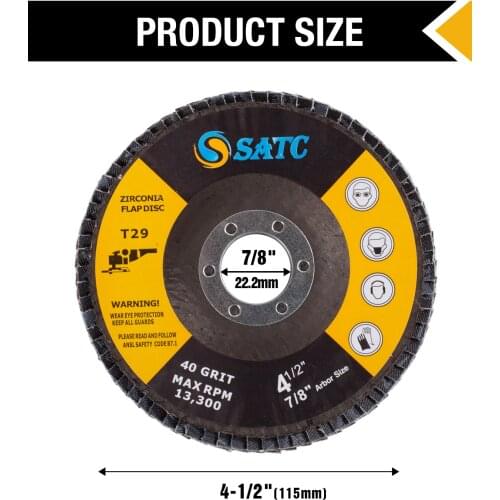 SATC 20 Pack 40/60/80/120 Grit Grinding Wheel 4.5" x 7/8" High Density Bevel Type Angle Grinder Flap Disc