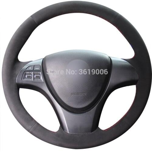 For Suzuki kizashi 2010 Hand-stitched Anti-Slip Black Suede Red Thread DIY Steering Wheel Cover