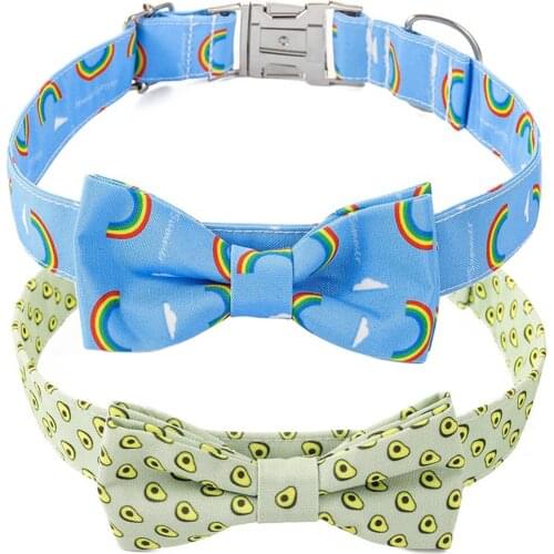 Bow Tie Dog Collar Avocado with Metal Buckle and Bowtie Adjustable Strong Pet Collar accessorie for Large Dogs