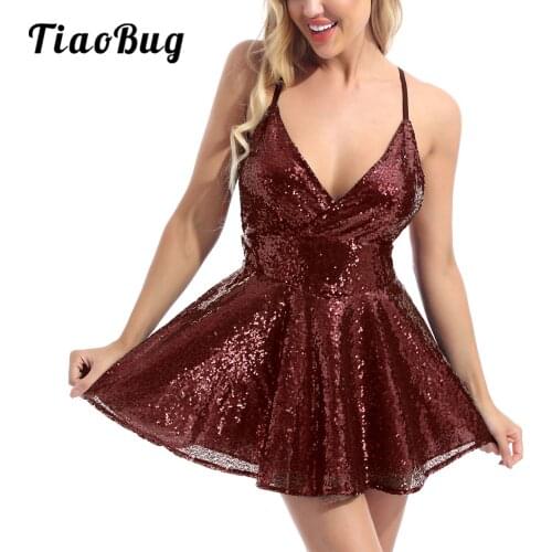 Deep V Neck Sequin Dress Women Off Shoulder Sleeveless Backless Mini Dress Nightclub Stage Performance Costume