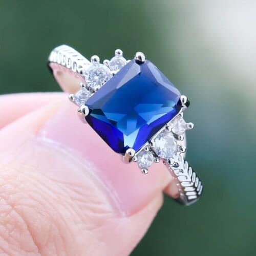 Classic Dark Blue Crystal Stone Rings for Women Wedding Anniversary Jewelry Silver Plated Cubic Zircon Ring Mothers Day Gift