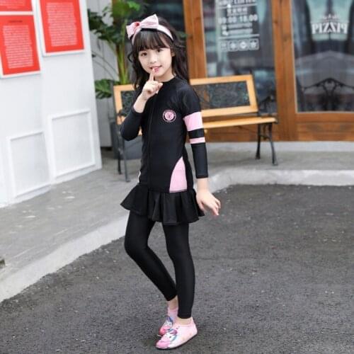 2020 Long Sleeve Girls Swimwear 5 PCS Beach Kids Bathing Suits Flounce Beach Children Sport Clothes Black Child Swimsuits