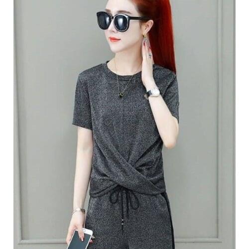 Fashion Middle Aged Lady Sets Summer Tracksuits Two Piece Set Mother Casual Wear Fashion Slim Female Suits Pants Set W234