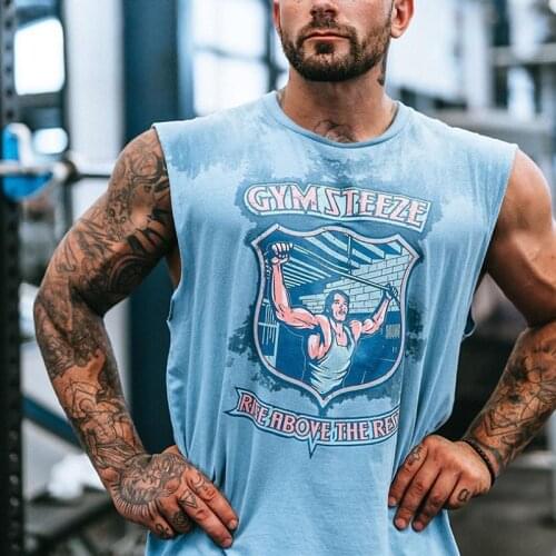 Mens fitness clothing sports running print vest gym Bodybuilding sleeveless shirt tank tops casual vests for men