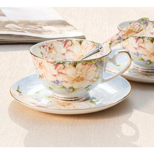 British Style Luxury Moroccan Coffee Cup and Saucer Set with Gold Handel Ceramic Cappuccino Afternoon Tea Cup