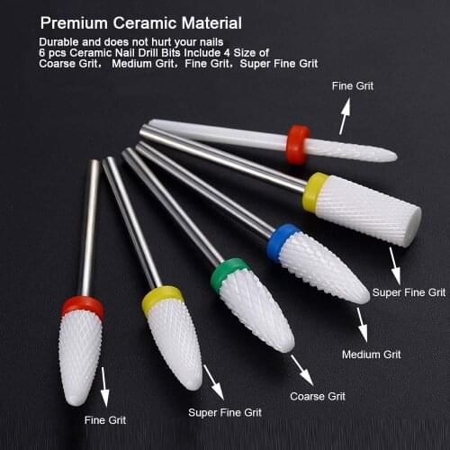 2.35mm Ceramic Nail Drill Bits Set Pro Coarse Medium Fine and Super Fine Grit Manicure Drill Bits
