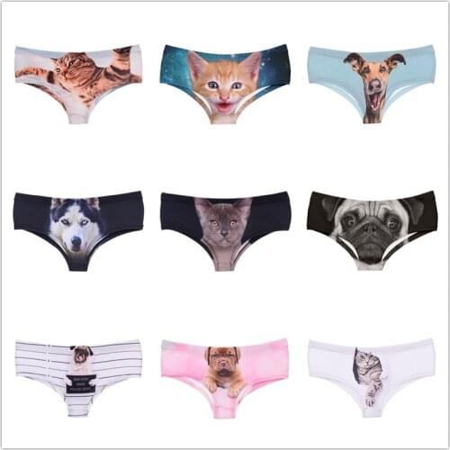 2019 New Cute Pet Women Underwear The Real Animal 3D Pattern Panties Pure Color Stripe Mid-rise Polyester Lady Briefs