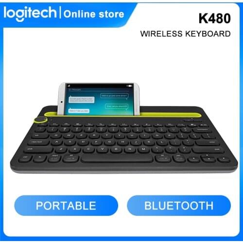 Original Logitech K480 Bluetooth Keyboard Mobile Multi-Device thin Mini mute keyboard With Portable Pad Phone Holder Slot
