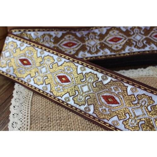 10 yards wide 4.8cm Woven Jacquard cotton Ribbon Geometric Totem gold silver