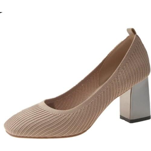 QWEDF New Korean Version of The Thick with Square Head Retro Grandma Shoes Shallow Mouth Wild Comfortable Single Shoes D5-70