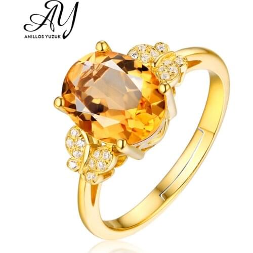 Anillos Yuzuk Luxury Trendy Topaz Gemstones Ring 18K Yellow Gold Jewelry Silver Ring 925 Sterling Silver Citrine Ring For Gift