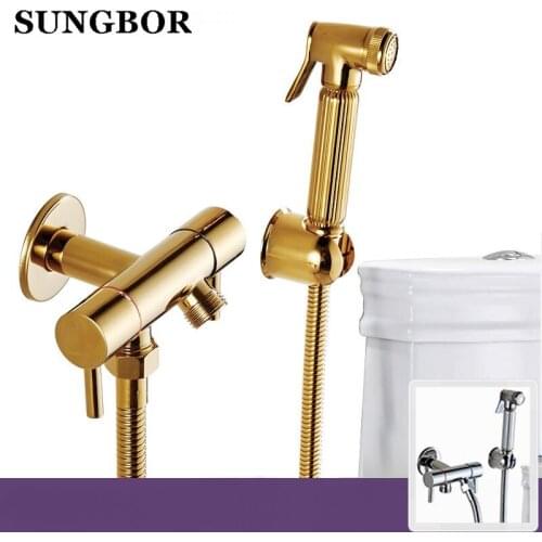 Golden Brass Handheld Bidet Spray Shower Set Copper Bidet Sprayer Lanos Toilet Bidet Faucet Lavatory Gun,Wall Mounted Tap PQ-819