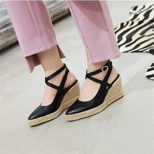 Sexy Pointed Toe Gladiator Platform High Heels Sandals For Women Summer Casual Buckle Stap White Wedge Espadrilles Women Sandals