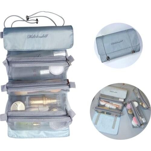 Removable large capacity cosmetic bag ladies four-in-one zipper net cosmetic bag folding travel storage wash bag folding nylon