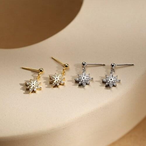 925 Sterling Silver Drop Earring Fashion Gold Sun Zircon Lightning Short Pendant Drop Earrings Fashion Woman Girls Jewelry