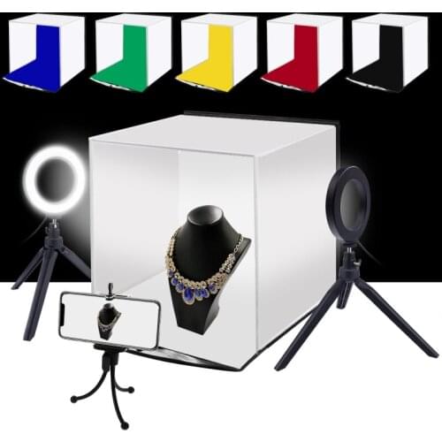 PULUZ 30cm Folding Portable Ring Light Photo Lighting Studio Shooting Tent Box Kit with 6 Colors Backdrops