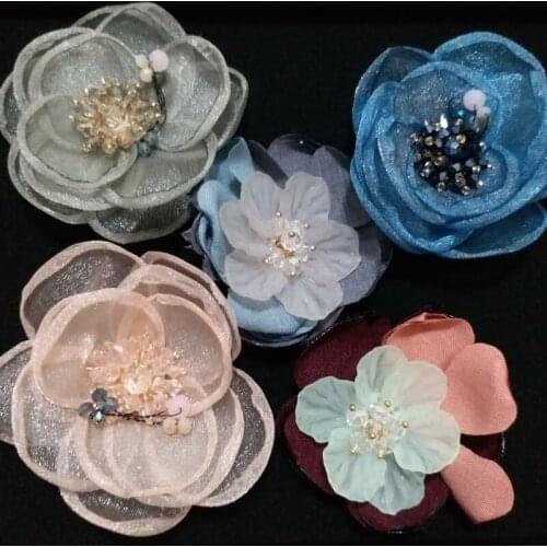 Clearance 1pc Handmade rhinestone Patches for clothes flowers DIY beaded applique floral Embroidery flower parches for clothing