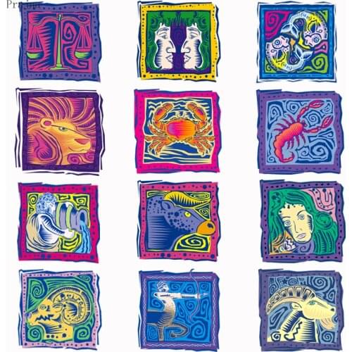 Prajna 12 Constellation Patch Iron On Transfers For Clothing Thermo Sticker On Clothes T-shirt Heat Vinyl Transfer Leo Applique