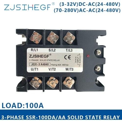 Three-phase SSR 100DA/AA 3-32VDC/70-280VAC Three phase solid state relay Load 100A for Motor temperature controller