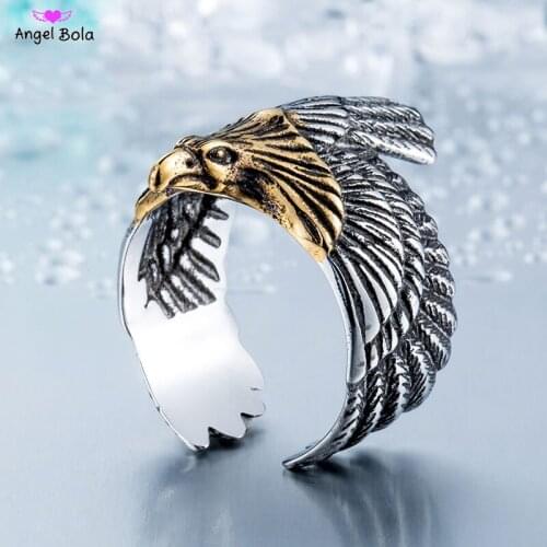 Unique Jewelry Feather Wing Ring Stainless Steel Biker Eagle Ring Mans High Quality Fahion Jewelry Drop Shipping LR-0B15