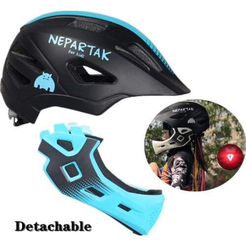 Kids Full Face Cycling Helmet Pro Scooter Balance Bike Bicycle Helmet With Taillight Detachable Children Sports Chin Safe Helmet