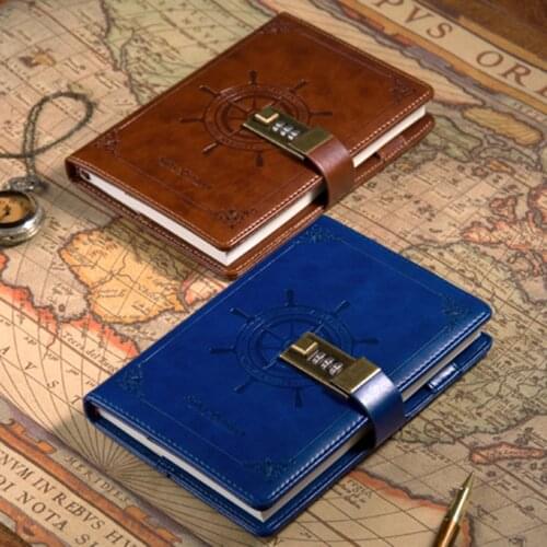 Vintage Journal Diary with Lock B6 PU Cover Retro Notebook 3-Digit Password Combination Lock Private Journal Line Pages Writing