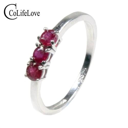 CoLife Jewelry 925 Silver Ruby Ring 3 Pieces 3mm Natural Africa Ruby Engagement Ring Sterling Silver Ruby Jewelry