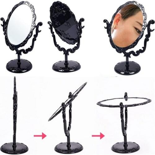 New 1pc Classic Black Butterfly Rotatable Vintage Desktop Gothic Rose Stand Compact Makeup Mirror Small Size