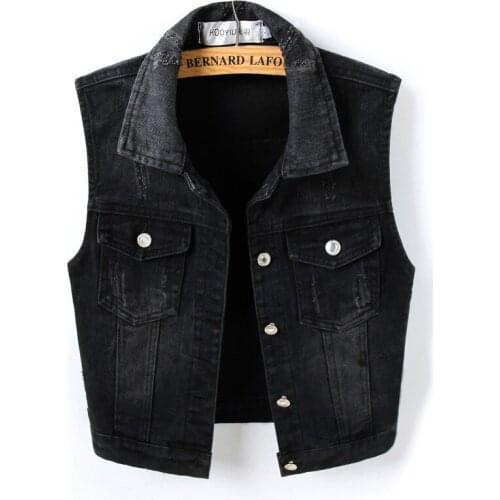 Plus Size Short Denim Women Vest 2020 New Spring Summer Casual Slim Single Breasted Sleeveless Jeans Jackets Coats Black 4XL 5XL