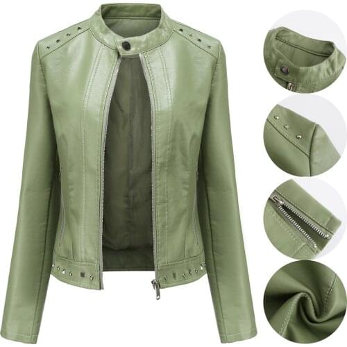 2021 New Womens Jacket Leather Long Sleeve Lapel Zipper Button Motorcycle Jacket Womens Jacket Casaco Feminino Inverno