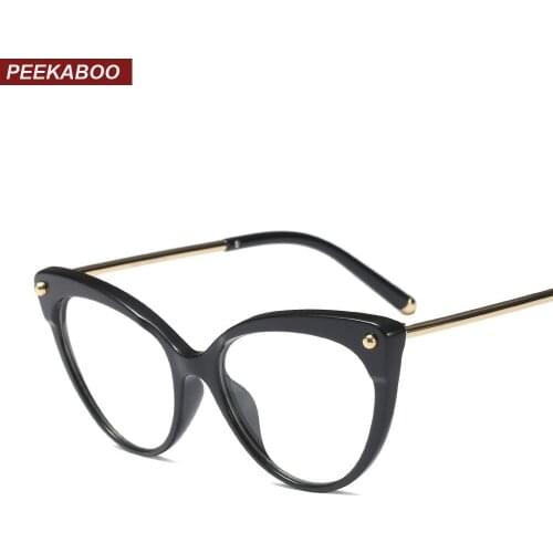Peekaboo retro cat eye glasses frames for women 2019 transparent optical eyeglasses frame TR90 half metal black leopard
