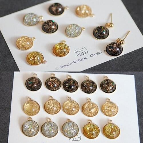 10pcs New Vintage Round Earrings For Women Fashion Inlaid Gold Leaf Baroque Pendant Necklace Material Diy Jewelry Accessories