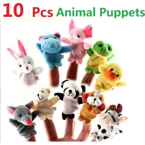 10pcs/lot Cute Cartoon Biological Animal Finger Puppet Plush Toys Child Baby Favor Dolls for Gift HOT Sales Item